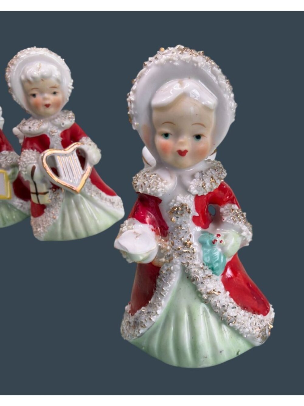 Vintage 1950s Ucagco Japan Christmas Angel Girls Set of 3 Spaghetti Trim 4.75" - Picture 11 of 14